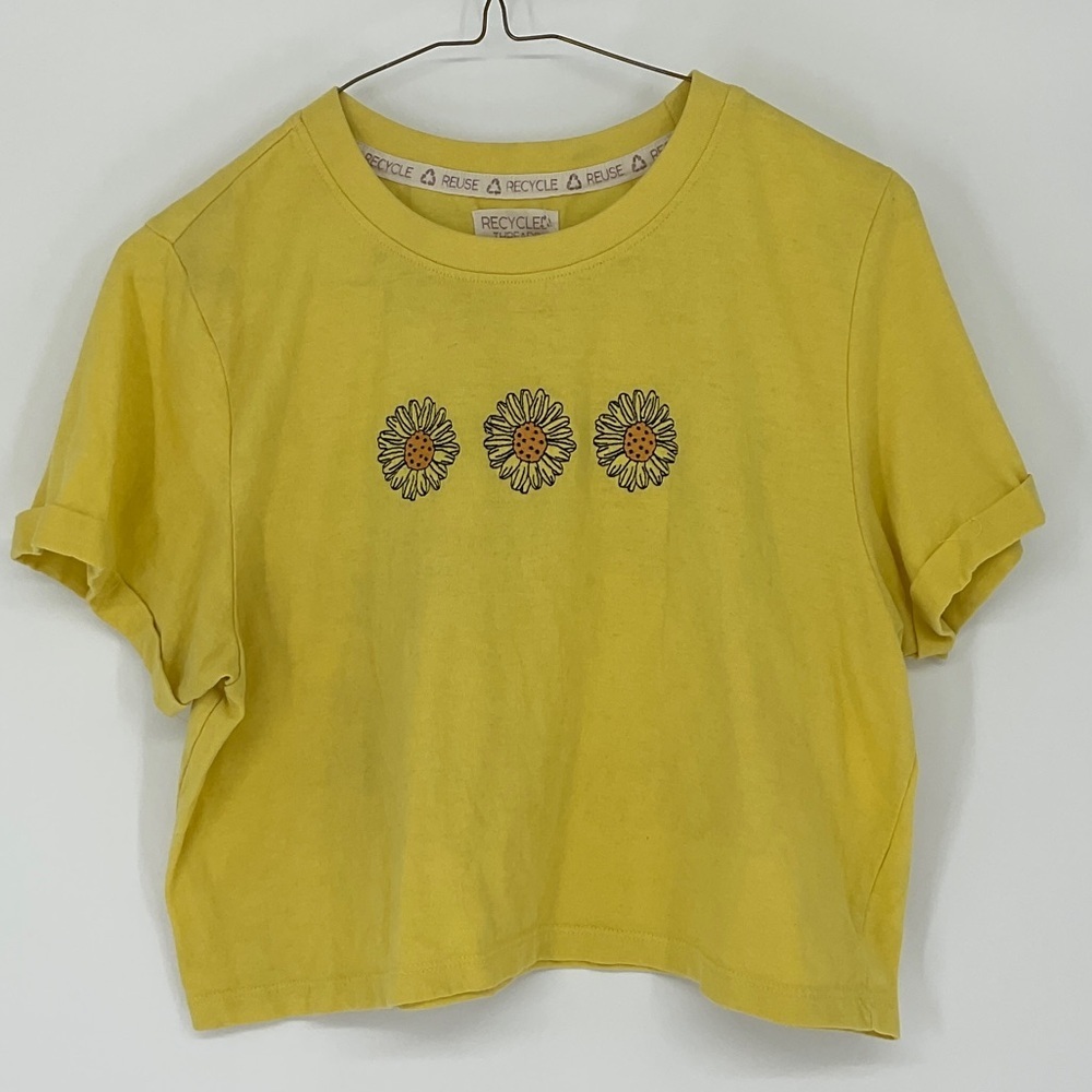 Recycled Threads Grand Canyon Graphic Crop Tee Yellow Daisy Boho Sz S